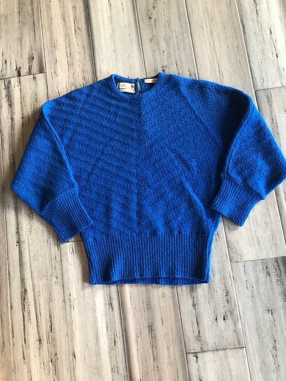 1950s Sweater | Vibrant Blue Textured Boucle Wool