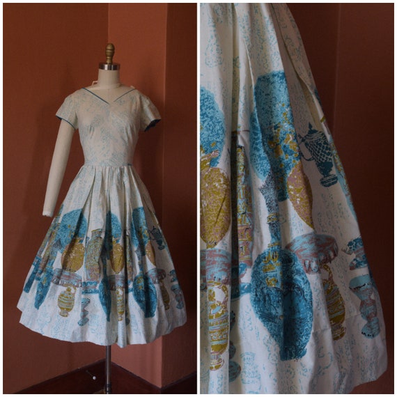1950s Dress | Phenomenal 50s Novelty Print Dress w