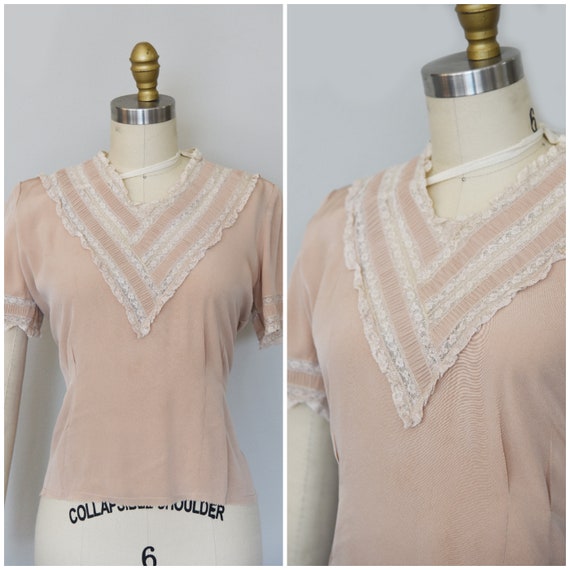 1940s Shirt - 1940s Taupe Rayon Blouse - Size Medi