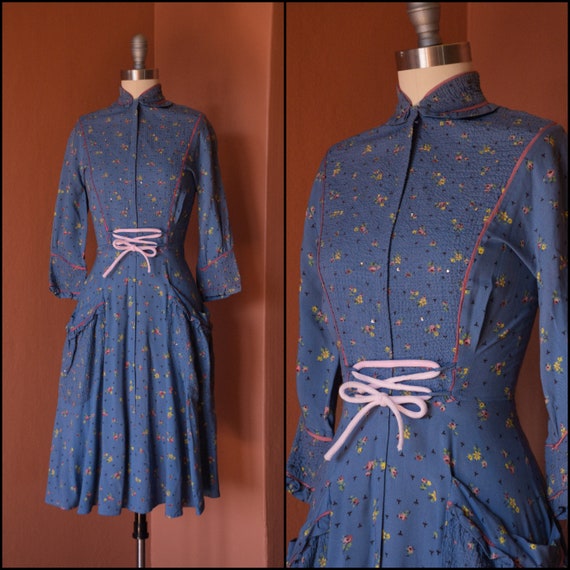 1940s Dress | Lovely 40s Matte Rayon Floral Print