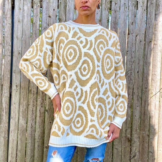 Vintage 1980s Sweater Acrylic XL Plus Size Gold M… - image 1