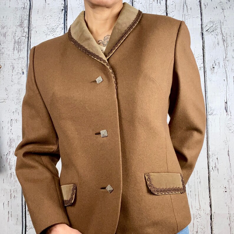 Vintage 1970s 1980s Brown Wool Velvet Blazer Suit Jacket Medium Large