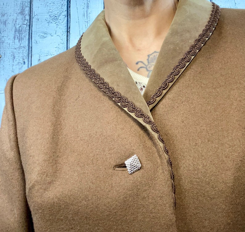 Vintage 1970s 1980s Brown Wool Velvet Blazer Suit Jacket Medium Large