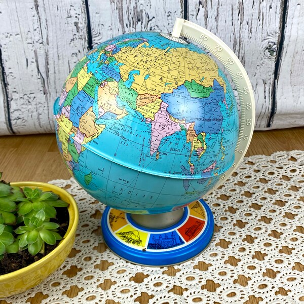 Vintage Ohio Art Tin Litho Globe Travel Destinations Base