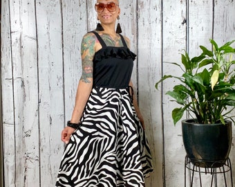 Vintage 1980s Zebra And Black Dress Small Medium Summer Sleeveless
