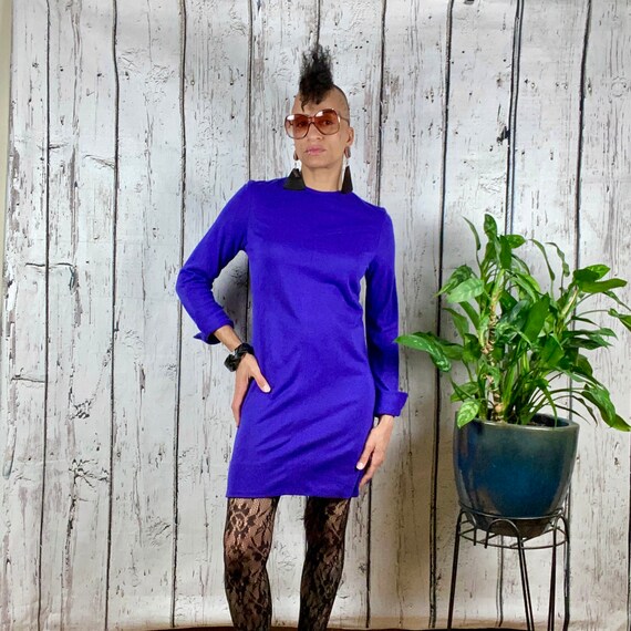 Vintage Knit Dress Purple 1960s 1970s XS - image 3