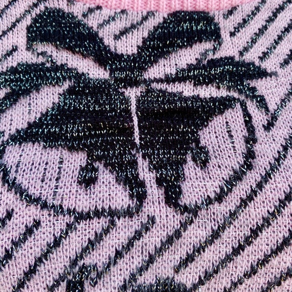 Vintage Sweater 1980s Cropped Medium Pink Black M… - image 3