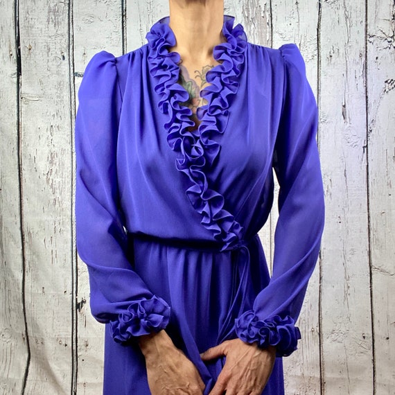 Vintage 1970s 1980s Dress Ruffles Purple Disco Ur… - image 3
