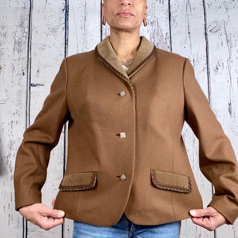 Vintage 1970s 1980s Brown Wool Velvet Blazer Suit Jacket Medium Large