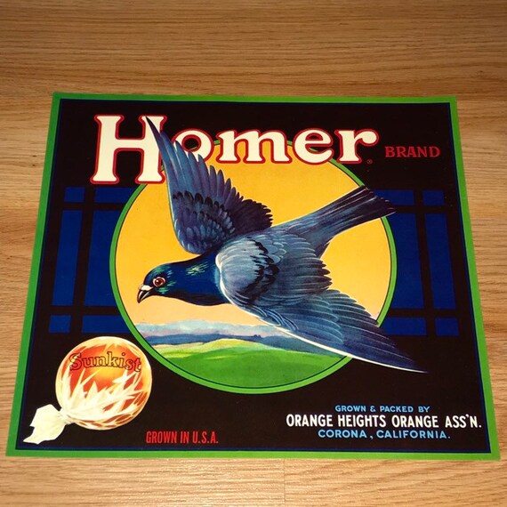 Corona CA HOMER PIGEON Orange Crate Label