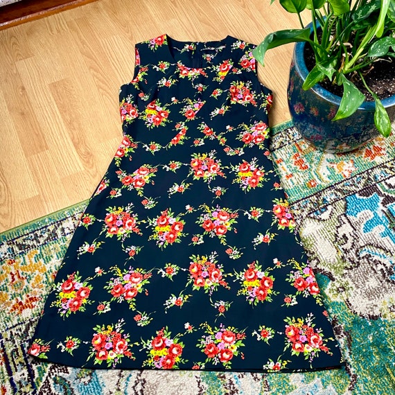 Vintage Summer Dress 1960s 1970s Handmade Black F… - image 5