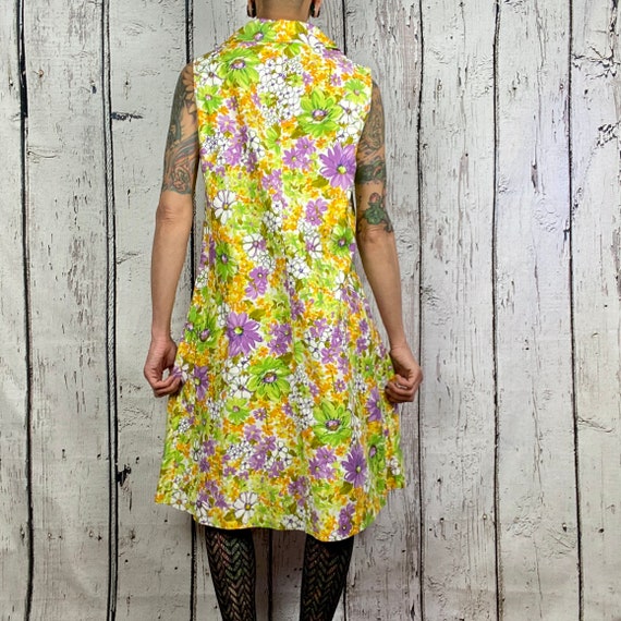 Vintage 1960s Floral Shift Dress Cotton Large Sum… - image 4