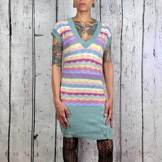 Vintage Striped Knit Dress Sleeveless 1980s 1990s… - image 1
