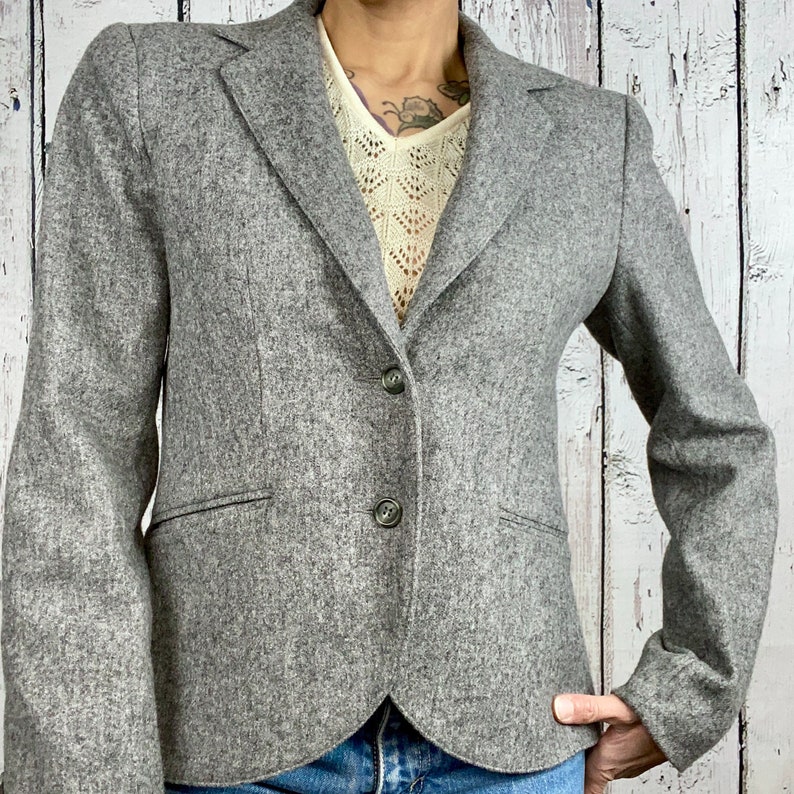 Vintage 1980s Wool Blazer Suit Jacket Career Wear Gray Small Medium