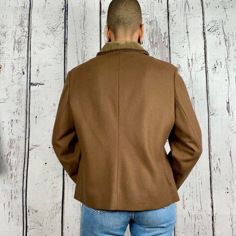 Vintage 1970s 1980s Brown Wool Velvet Blazer Suit Jacket Medium Large