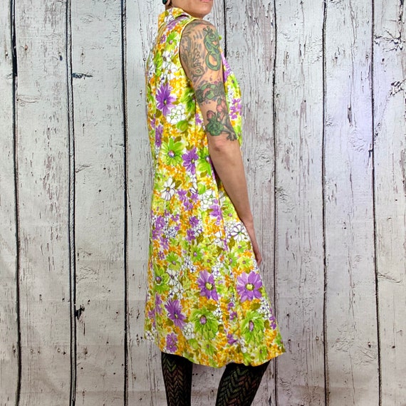 Vintage 1960s Floral Shift Dress Cotton Large Sum… - image 3