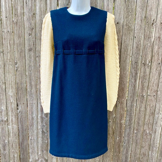 Vintage 1960s Wool Dress Navy Blue Knit Sweater S… - image 4