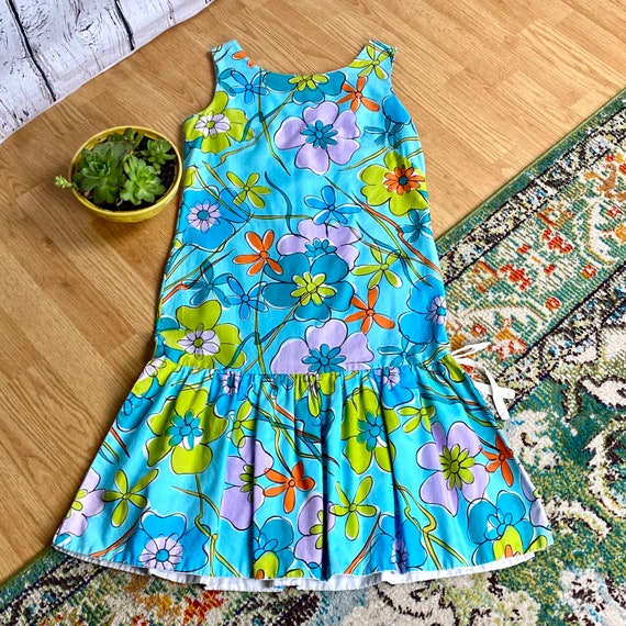 Vintage 1960s Sleeveless Floral Dress XS Small Ha… - image 6