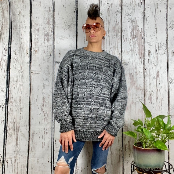 Vintage 1980s Sweater 1990s Mens Sweater Black Whi
