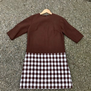 Vintage 1960s Wool Sheath Dress Plus Size Brown White Houndstooth Large image 3