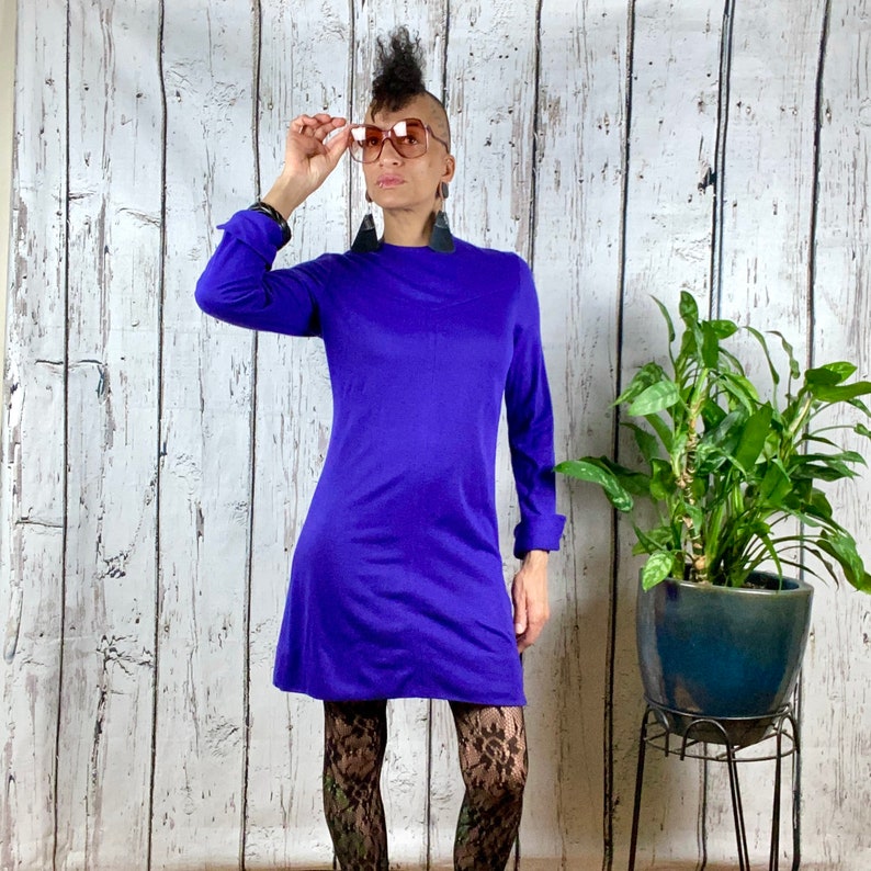 Vintage Knit Dress Purple 1960s 1970s XS image 1