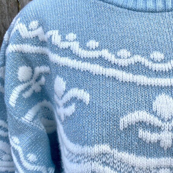 Vintage Sweater 1980s Light Blue Metallic Medium - image 3