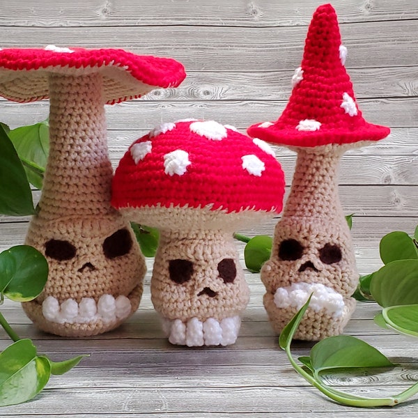 Crochet champignon fantaisie, motif tête de mort au crochet, champignon, lutin champignon, motif crochet, motif Amigurumi, motif UNIQUEMENT,