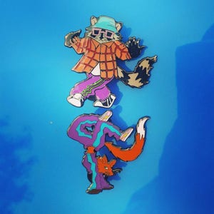 Rocky Raccoon and Fox E. Freeze BBoy BGirl Breakdancing/Breakdance Animal Furry Pin Set