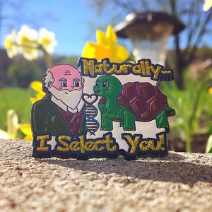 Naturally I Select You! Anime inspired Charles Darwin Galapagos Tortoise Pin
