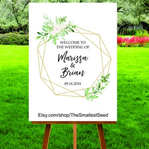 Greenery Wedding Posters Printable Welcome Sign Gold Geometric Bridal Shower Signs