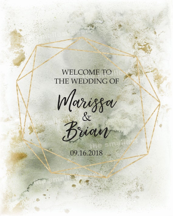 Greenery Wedding Posters Printable Welcome Sign Gold Geometric Bridal Shower Signs