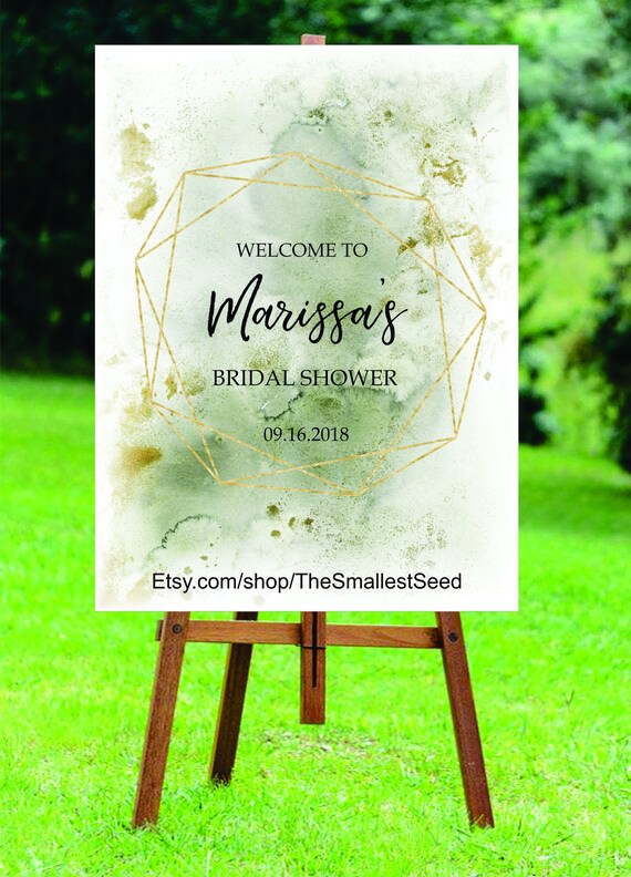Greenery Wedding Posters Printable Welcome Sign Gold Geometric Bridal Shower Signs