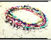Mom 39 s Little Birdie Anklet Your Choice of Bead Colors Stamped Initial Tiny Bird Charms Childs Initials Seed Beads Mom Gift