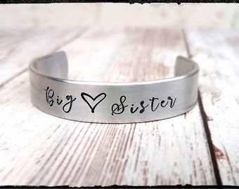 Big Sister • Little Sister Cuff Bracelet | Toddler/Youth Cuff | Hand Stamped | Choose Fonts/Symbols |New Sibling/Child Bracelet/Name Cuff