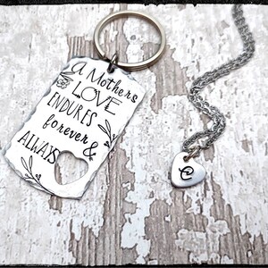 Mother & Child • Keychain/Necklace Set(s)/Keychain Only • Hand Stamped Tag Heart/Initial Necklace | Mother&#39;s Gift | Custom Options