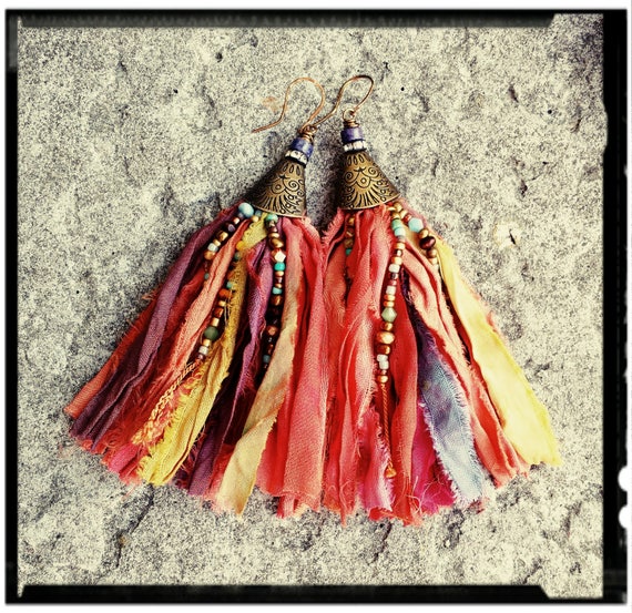 Silk tassel earrings sale