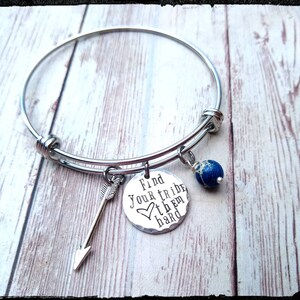 My Tribe Find Your Tribe Charm Bangle Hand Stamped Charm Arrowhead Feather Arrow Jasper Stone Family/Bridesmaid/Friend Gift image 3