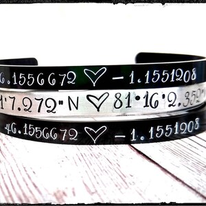 Stamped GPS Coordinates Cuff Bracelet: Personalized Aluminum or Stainless Steel