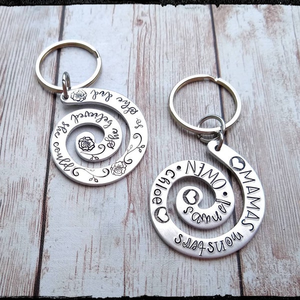 Spiral Keychain • Hand Stamped Aluminum Swirl | Custom Name/Word/Symbol/Phrase  | Mom Keychain | She believed She could | Personalize Yours