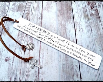 Custom Scripture Bookmark • Hand Stamped Aluminium | Bible Verse | Confirmation/Baptism | Favorite Scripture | Add Name/Date | Cross/Dove