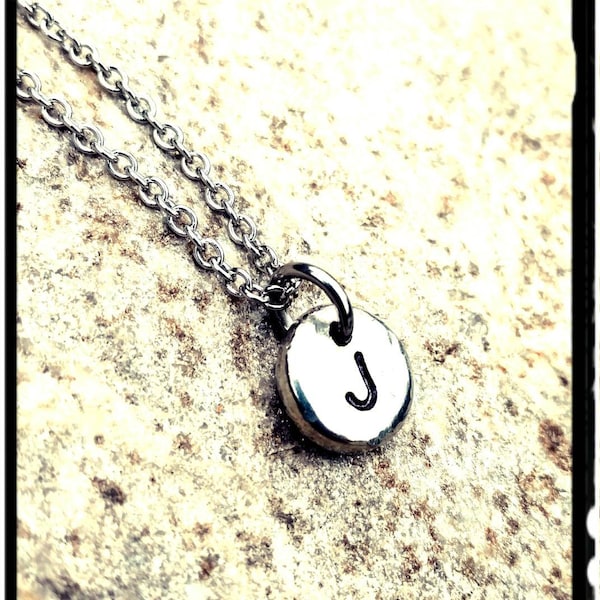 Pewter Charm Necklace • Hand Stamped Rustic Pewter Charm//Choose Your Symbol or Initial | Stainless Chain | Unisex/Gift/Him or Her