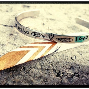 Find your tribe • Love them hard - Aluminum Cuff Bangle//Silver Bracelet//Hand Stamped Bracelet - 1/4&quot; x 6&quot; Cuff - Friend/Party Gift