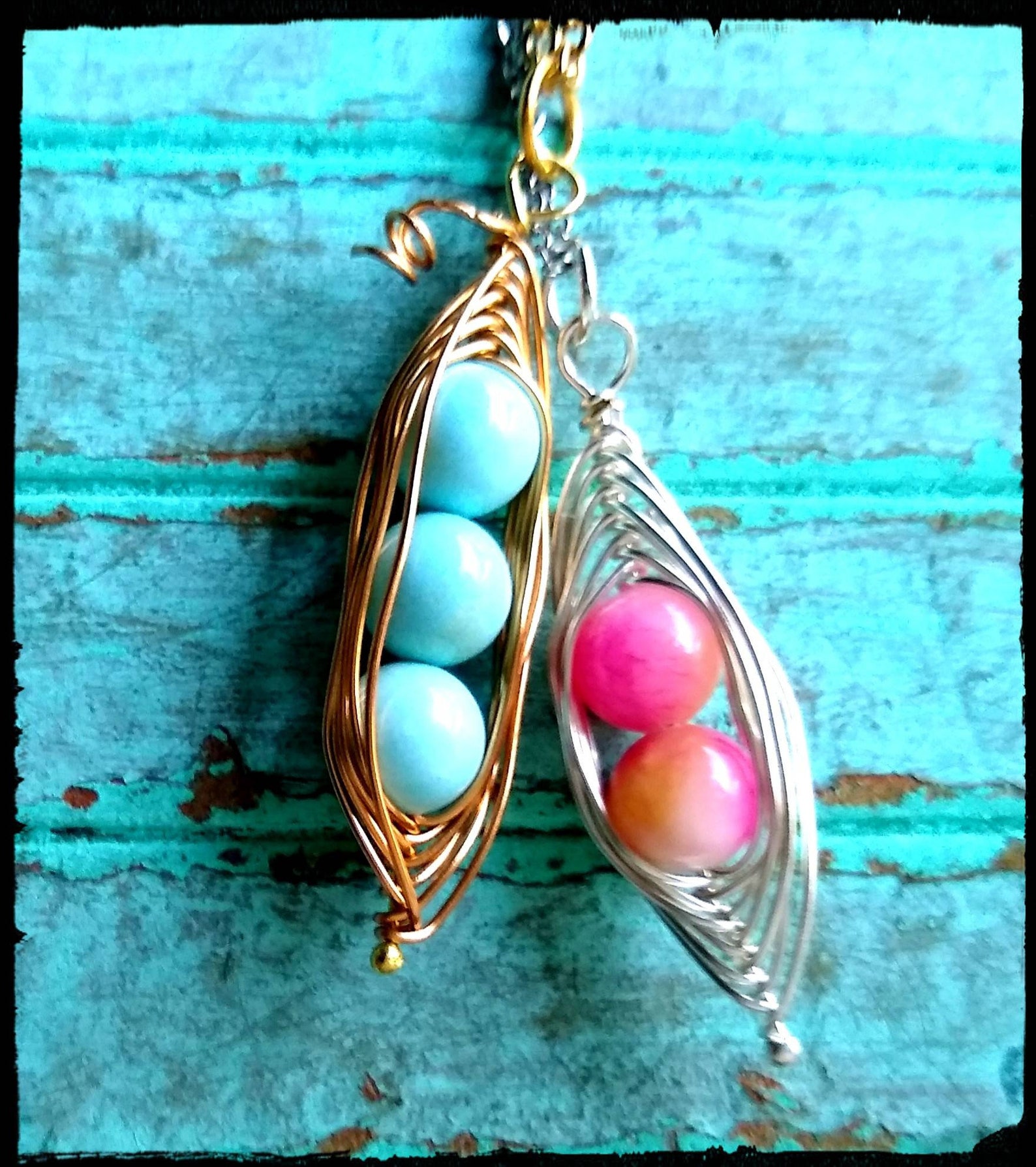 Peas in a Pod Wire Wrapped Pod Natural Stone Pea Pod Etsy