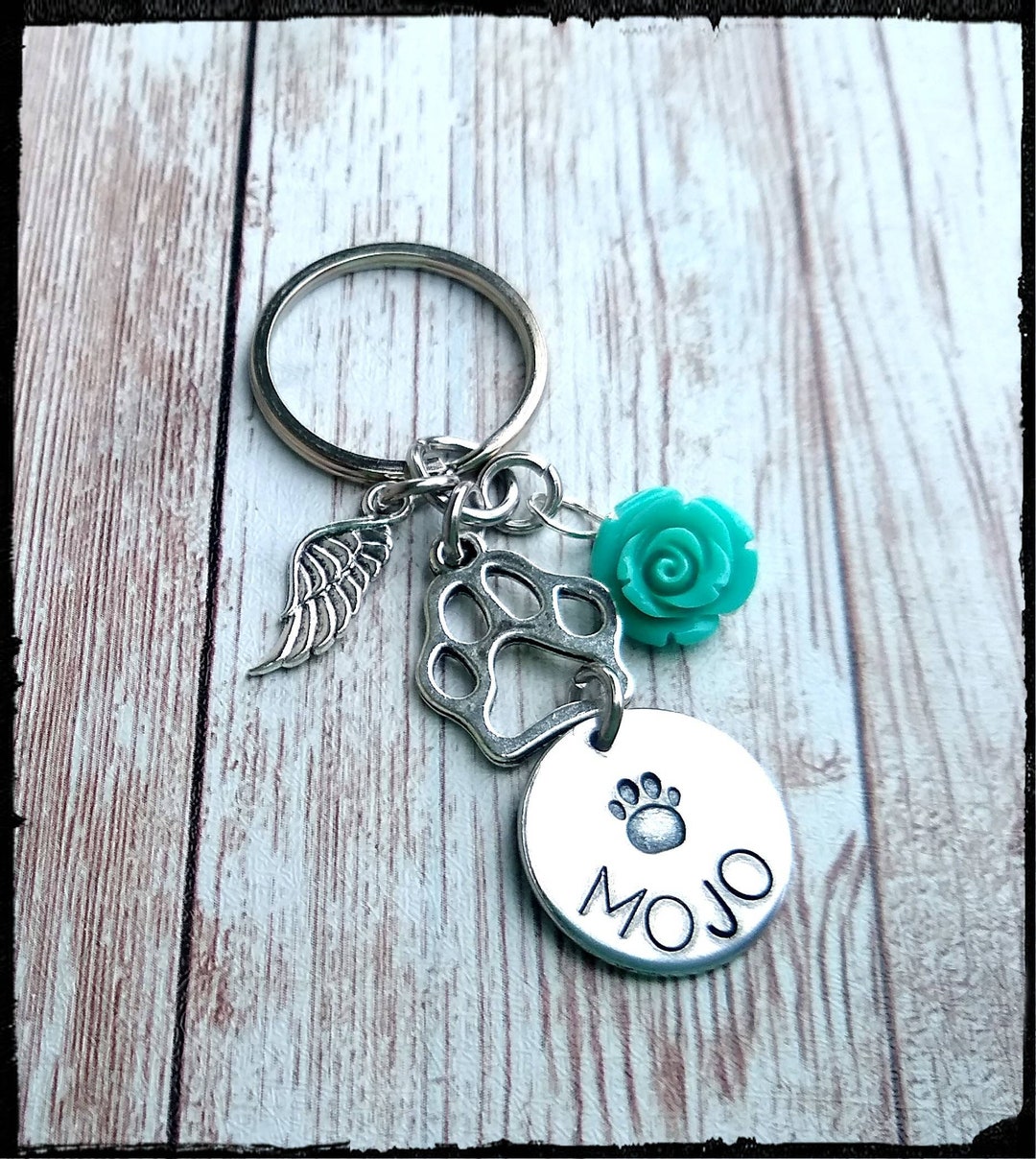 Pet Memorial Charm Keychain Paw Print/wing/flower Bead Etsy