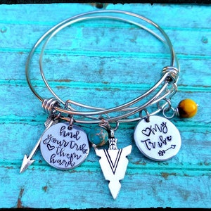 My Tribe Find Your Tribe Charm Bangle Hand Stamped Charm Arrowhead Feather Arrow Jasper Stone Family/Bridesmaid/Friend Gift image 2