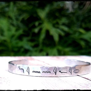 Hieroglyphics Name Cuff • Hand Stamped Aluminum | Name or Word in Symbols | Egyptian Hieroglyphs Jewelry | Custom Name bracelet | Silver