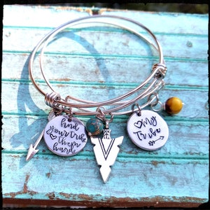 My Tribe Find Your Tribe Charm Bangle Hand Stamped Charm Arrowhead Feather Arrow Jasper Stone Family/Bridesmaid/Friend Gift image 7