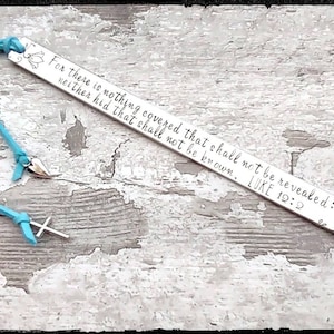 Scripture Bookmark • Hand Stamped Aluminium | Custom Bible Verse | Confirmation/Baptism | Favorite Scripture | Add Name/Date | Cross/Heart
