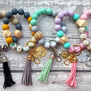 Scripture Wristlet • Beaded Keychain | Hand Stamped Scripture Charm | Keychain Bracelet | Religious/Inspirational/Spiritual/Christian Gift