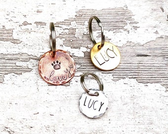 Pet Name Tag • Hand Stamped | Choose Size/Metal Finish |Small or Large Tag |Pet Name | Collar ID | Pet Tag | Dog/Cat |Copper/Aluminum/NuGold